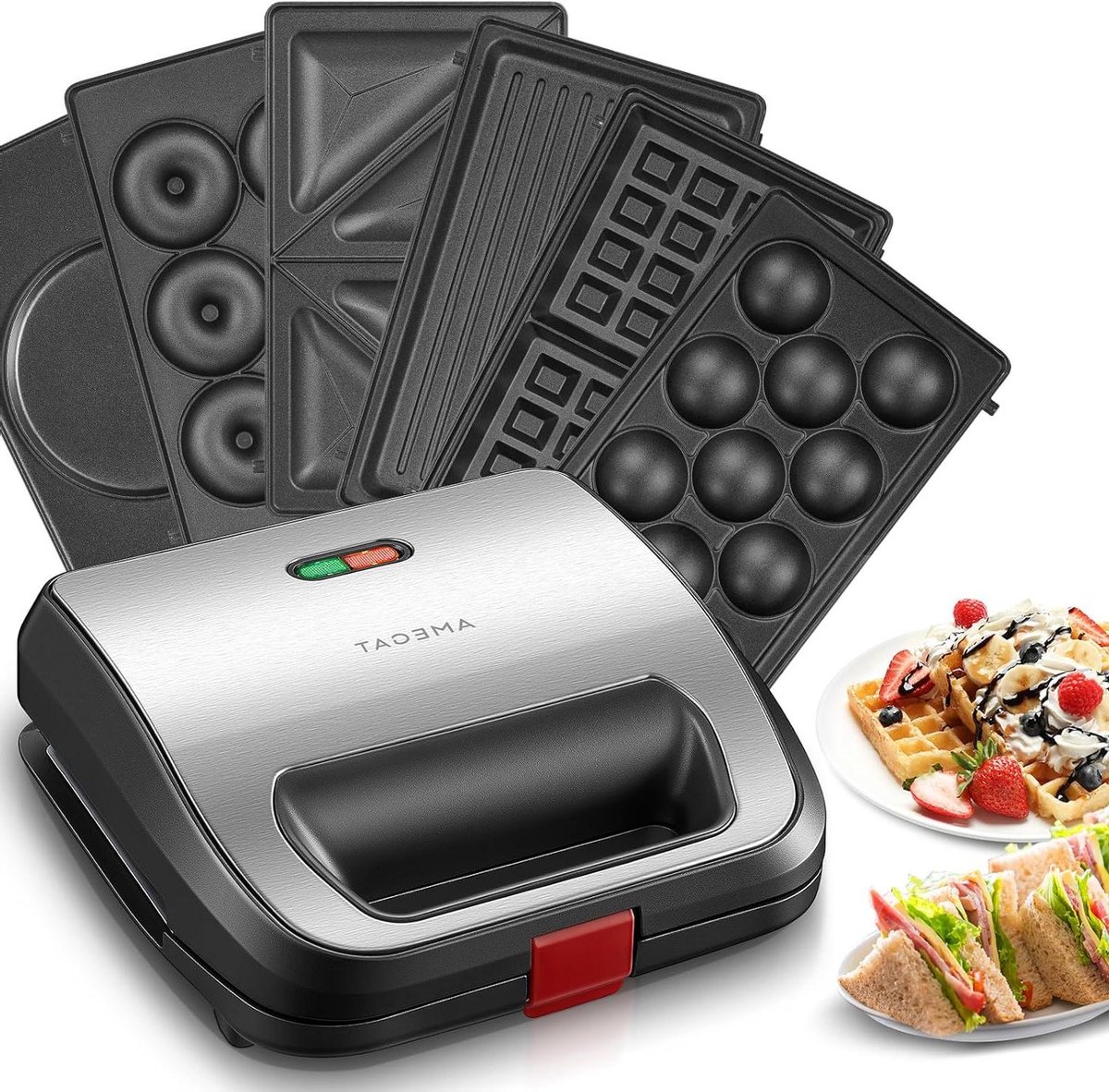 Wafelijzer - Sandwichmaker Grill - Veelzijdig Bakken - 6 Verwisselbare Platen - 750 Watt - Staal