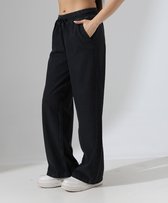 JANE WOLF Dames Wide Leg Palazzo Jeans - 100% Katoen Denim - Elastische Tailleband met Trekkoord & Zakken - Zwart - Relaxed Fit - Model Manga1003 Maat M