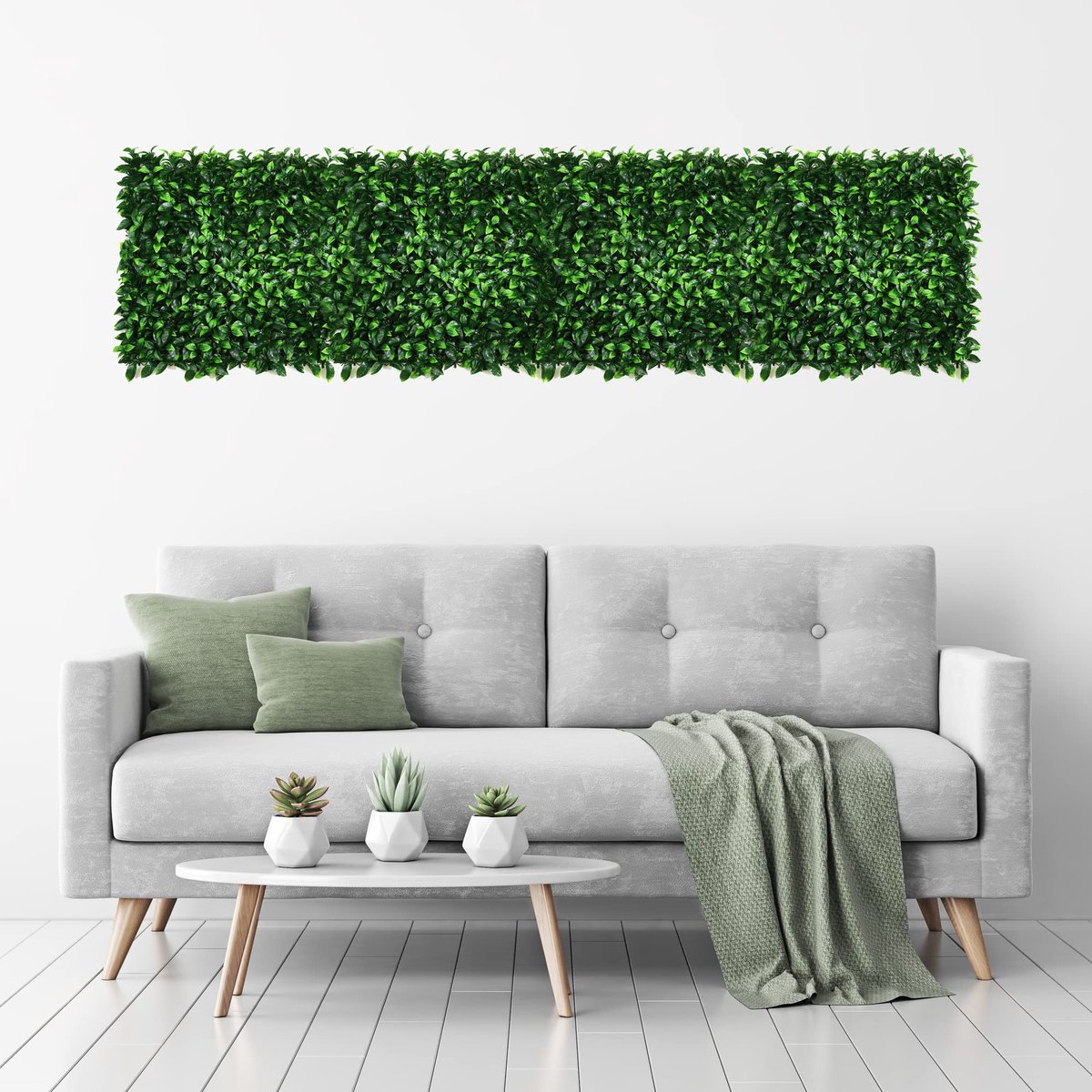 Set van 4 kunstmatige wandtegels voor binnen/buiten | UV-bescherming | 50x50cm | Living Wall Fence Interieur Woondecoratie | Home Salon Business Wall Screening | Decoratieve planten (Bay Leaf)