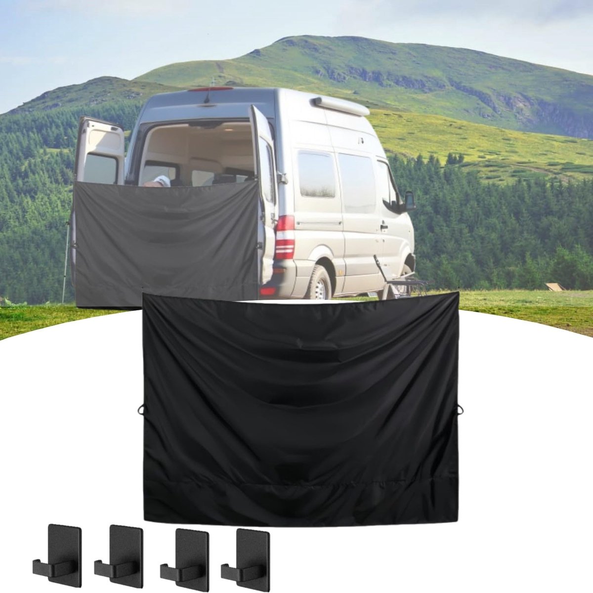 achterdeurdouche, 220x145cm, van gordijnen, van achter, douchegordijn, privacy-gordijnen met magneethaken voor VW T5, T6, M-ercedes Sprinter, Ram Promaster, F-ord Transit