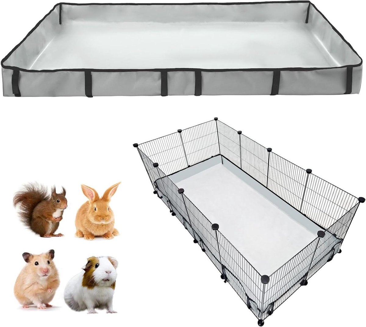 Cavia kooivoering - Konijnen bodembedekking - Kooi schoonhouden - Waterdichte verhoogde rand - 61 x 156 cm - Grijs