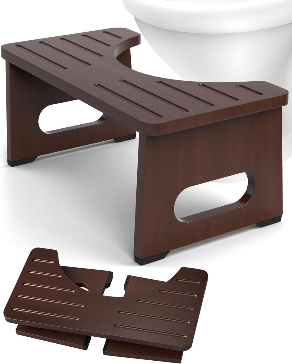 Toiletkruk Hout - WC Kruk Poepkruk - Ontlasten Verbeteren - Niet-installatie Opvouwbaar - 40.6 x 21.6 x 17.8 cm - Walnoot