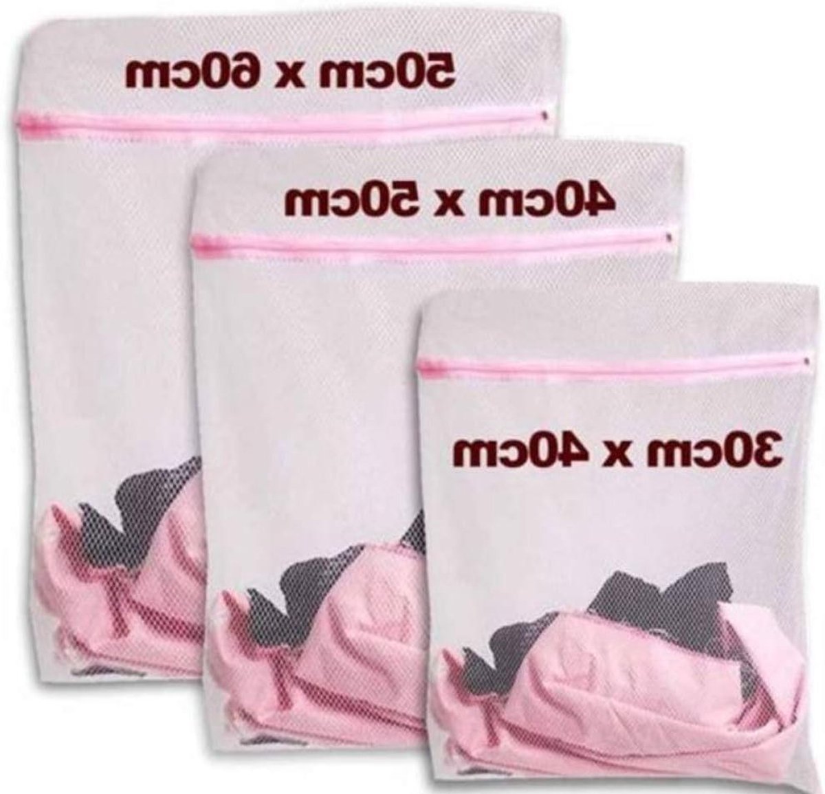 Opvouwbare Wasmand Set - Wasnetten Beschermend - Kleding Beschermen - Set van 3 Stuks - 50x60 cm - Wit