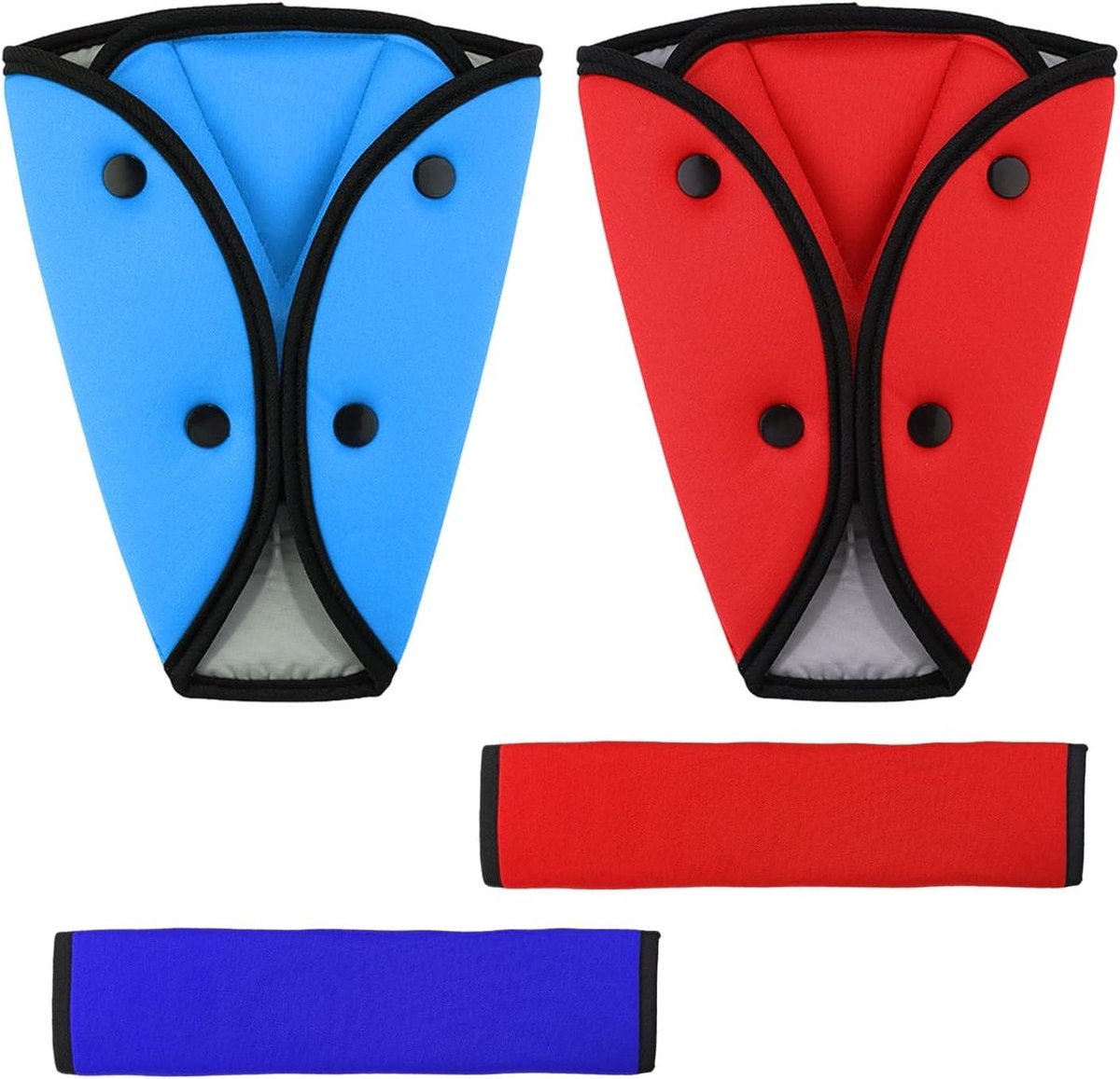Gordelbeschermers - Schouderband Padding - Veilige Rit - Zacht Stretch Katoen - 24.5 x 19.5 cm - Rood Blauw
