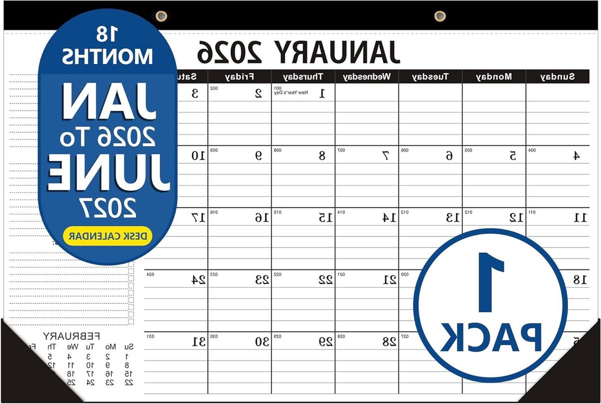 Bureaukalender - Planners Kalender - Jaarplanning Maken - 18 Maanden Overzicht - 17 x 12 inch - Wit