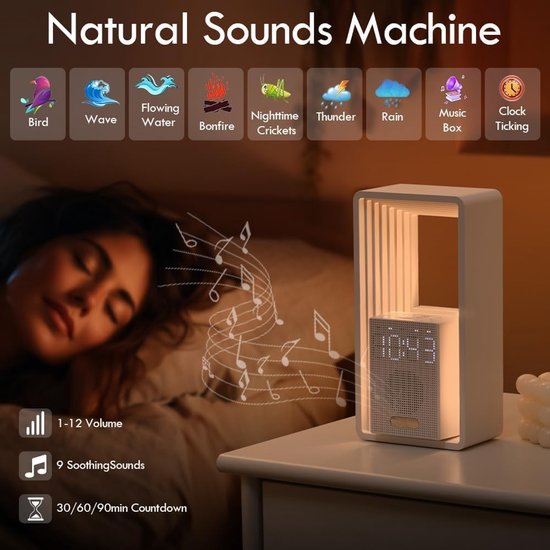 Wekker met Zonsopgang Simulatie - Wake-Up Light - Rustig Wakker Worden - App Bediening - 20 cm - Wit — afbeelding 2
