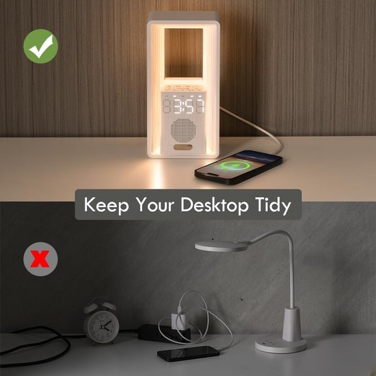 Wekker met Zonsopgang Simulatie - Wake-Up Light - Rustig Wakker Worden - App Bediening - 20 cm - Wit — afbeelding 4