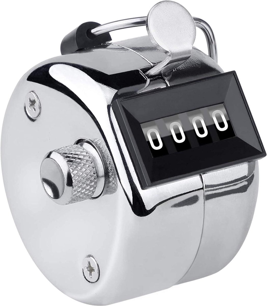 Clicker Teller - Handteller Nummer Scorer - Sport Evenementen Tellen - Mechanische Teller Geen Batterij - Telt tot 9999 - Zilver