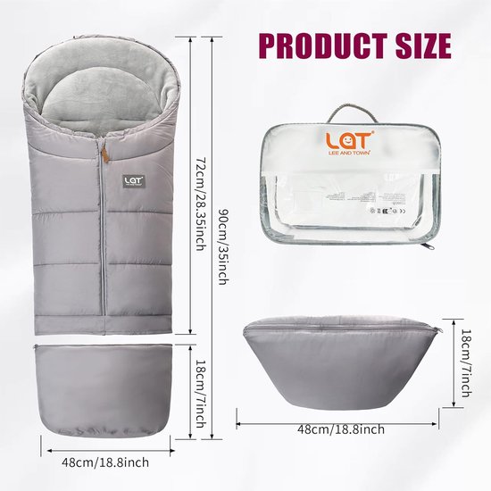Wintervoetenzak Kinderwagen - Babyvoetenzak Kinderwagen - Warmte Baby Buiten - Waterafstotend Materiaal - 32 x 22 x 10 cm - Grijs — afbeelding 5