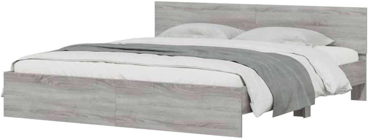 Bedframe met hoofdeinde - Logeerbed frame - Goede nachtrust - Stevige lattenbodem - 200 x 200 cm - Grijs