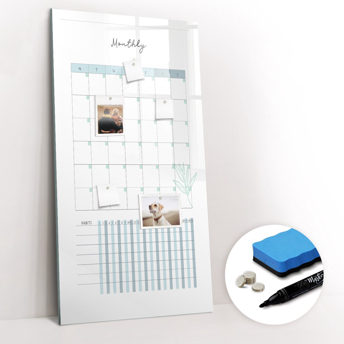 Tulup Whitebord - Maandkalenderplanner - 60 x 120 cm - Wit Magneetbord Foto - Gratis 5 Sterke Magneten + Whiteboard Marker & Wisser - Design Memobord - Memobord Magnetisch - Productiviteit Tools