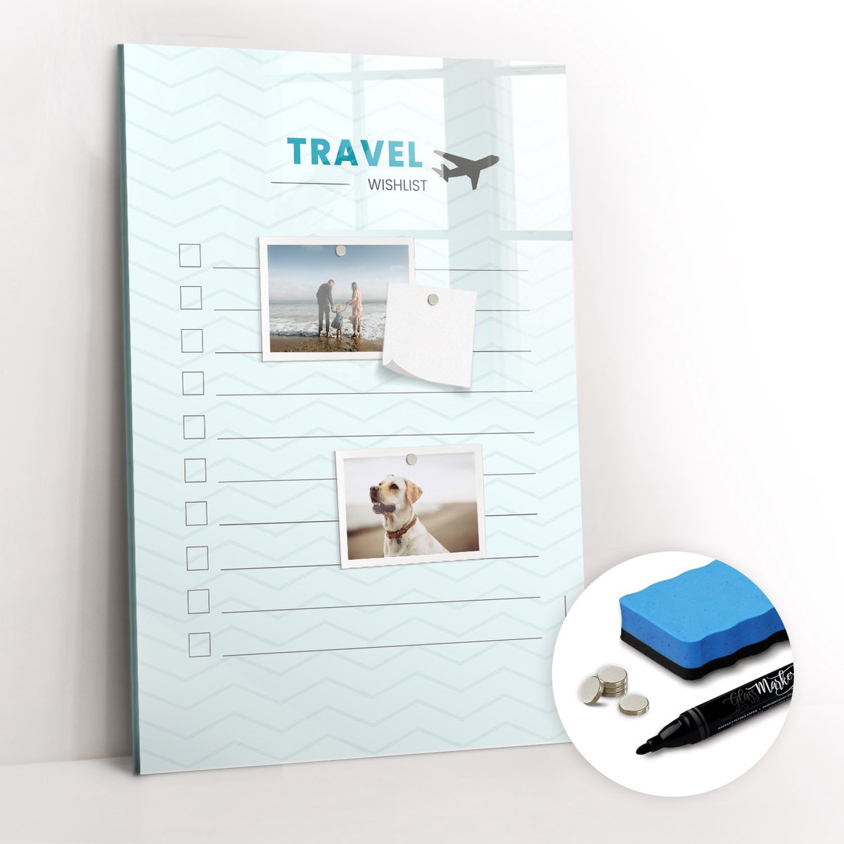 Tulup Whitebord - Reisplanner - 40 x 60 cm - Blauw Magneetbord Keuken - Gratis 5 Sterke Magneten + Whiteboard Marker & Wisser - Interieur Accessoires Kantoor - Memo Magneetbord - Inspiratiebord Kantoor