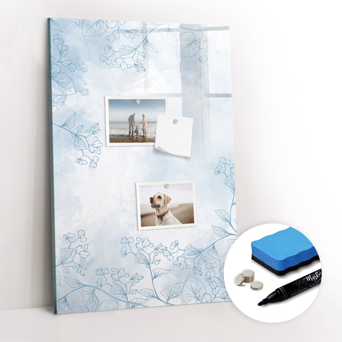 Tulup Whitebord - Schets van bloemen - 40 x 60 cm - Grijs Magneetbord Foto - Gratis 5 Sterke Magneten + Whiteboard Marker & Wisser - Interieur Accessoires Kantoor - Memobord Keuken - Productiviteit Tools