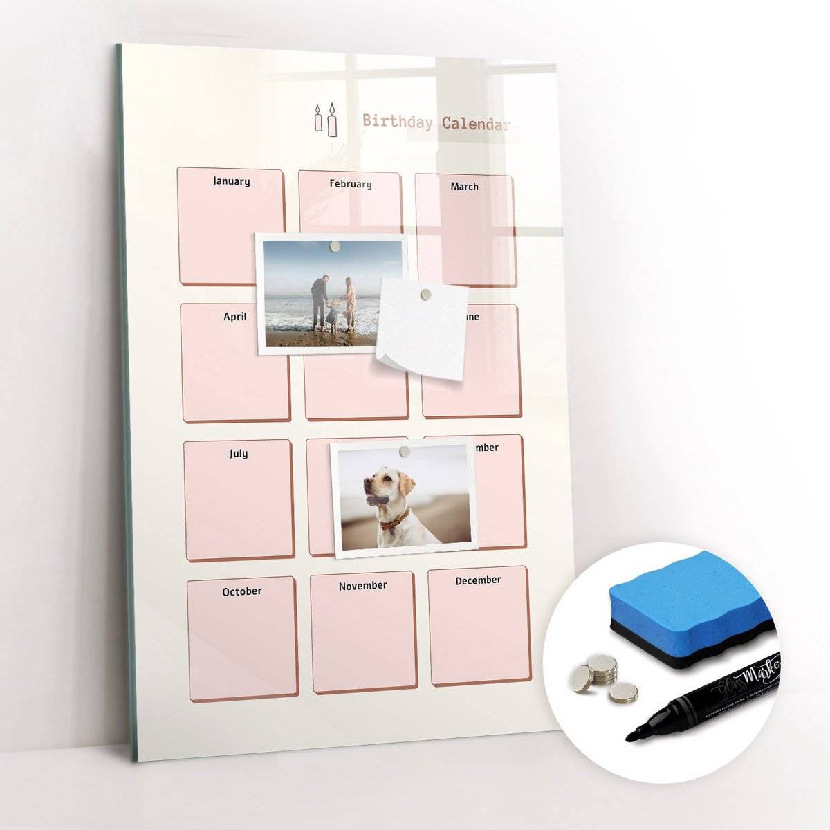 Tulup Whitebord - Verjaardagskalender - 40 x 60 cm - Roze Magnetisch Bord Kind - Gratis 5 Sterke Magneten + Whiteboard Marker & Wisser - Wanddecoratie Kantoor - Memobord Keuken - Ideeënbord Thuiswerkplek