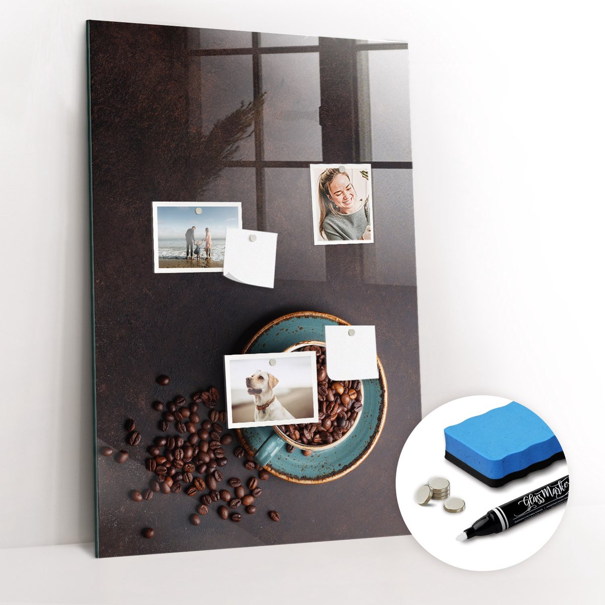 Tulup Whitebord - Koffiebonen - 60 x 90 cm - Bruin Foto Magneetbord - Gratis 5 Sterke Magneten + Whiteboard Marker & Wisser - Moderne Wanddecoratie - Magneetbord Keuken - Notitiebord Werkplek