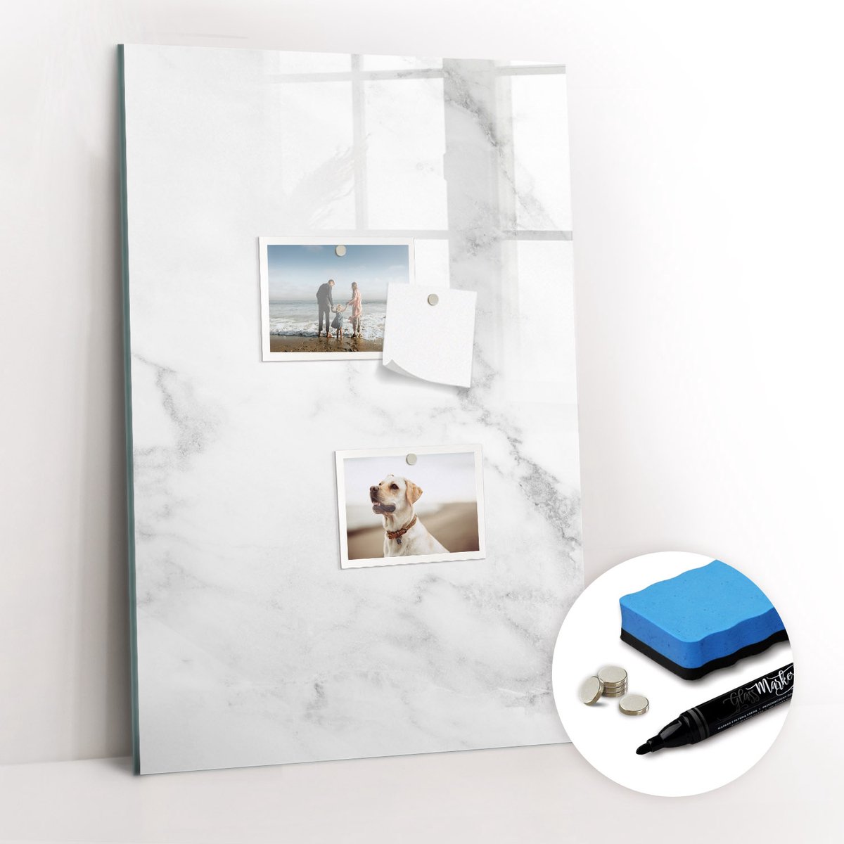 Tulup Whitebord - Glad marmer - 40 x 60 cm - Grijs Magneetbord Keuken - Gratis 5 Sterke Magneten + Whiteboard Marker & Wisser - Decoratief Magnetisch Bord - Magnetisch Bord Kind - Ideeënbord Thuiswerkplek