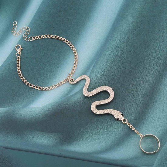 Handketting goud slang vinger ring armband slang slaven ketting handharnas Hallowen Medusa modesieraden voor vrouwen — afbeelding 2