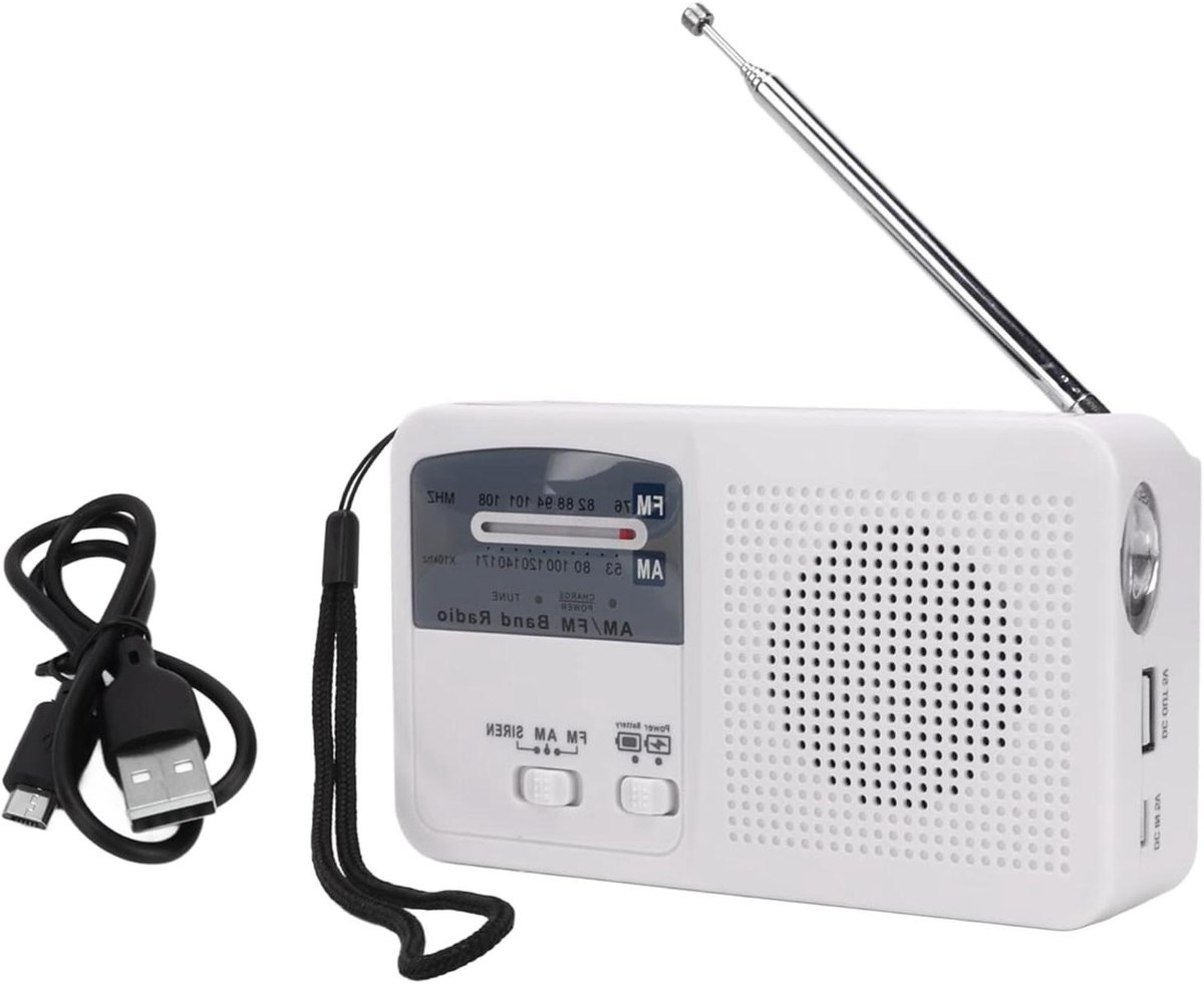 Noodradio - Draagbare Radio - Veilig op Reis - Zonne-energie en Handslinger - 500 mAh - Wit