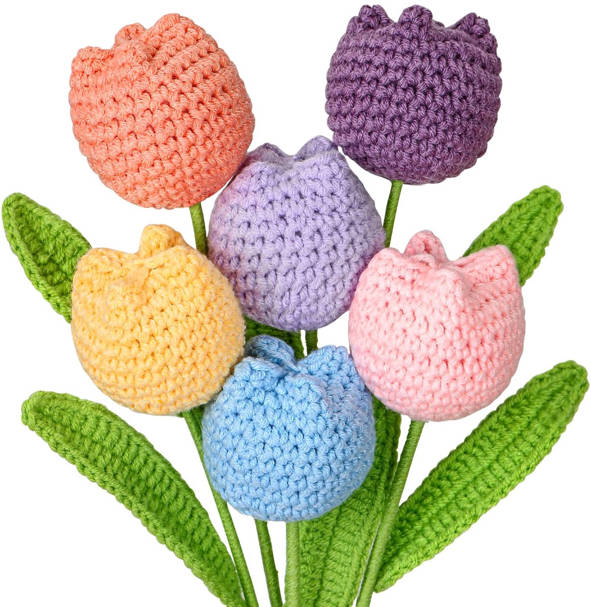 Kunsttulpen, gehaakte en gebreide bloemen, als echt zacht gebreid, cadeau voor mama, vrienden, thuis, kantoor, vaas, decoratie