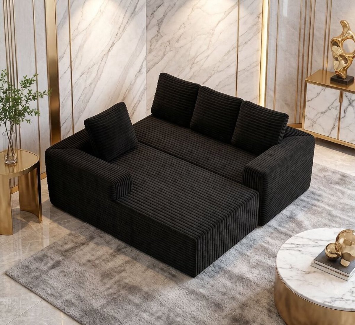 HAUSS SPOLE Hoekbank - Modulaire Chaise Longue Bank - Flexibele Opstelling Zonder Montage - Voor Woonkamer En Slaapkamer - Stof Zwart Black