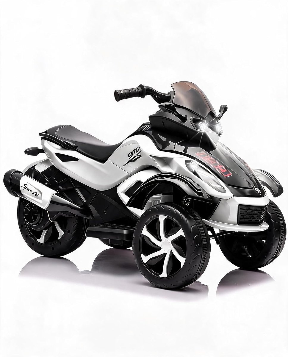 12V elektrische kinder-ATV met 2 motoren van 45 W – Elektrische kinder-ATV – met LED-verlichting, muziek en langzame start – Op batterijen werkend kindervoertuig voor jongens en meisjes van 3 tot 8 jaar - Wit