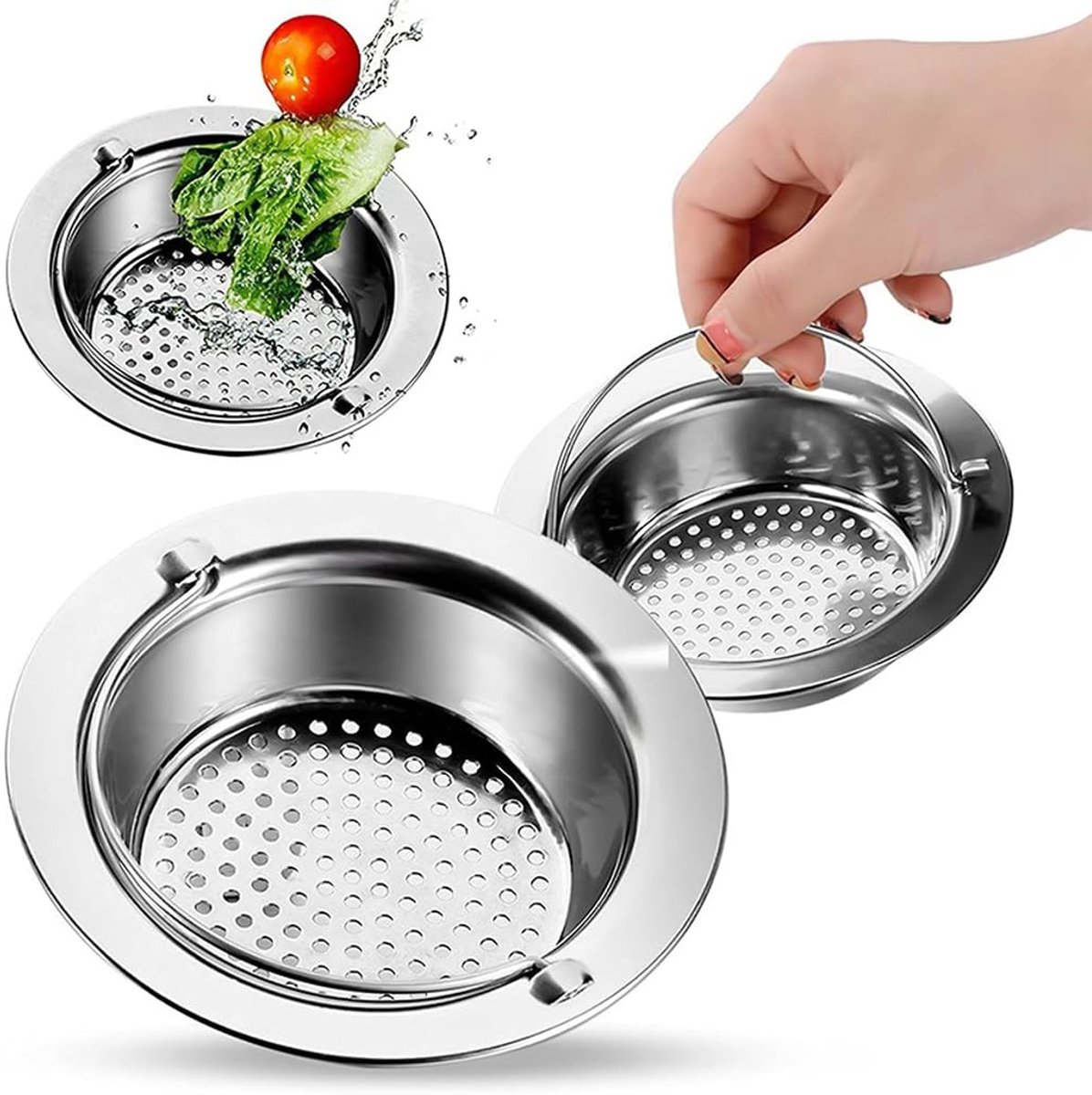 Gootsteenfilter, roestvrijstalen afvoerfilter, keukengootsteen afvoerfilter, afdekfilter voor badkamer- en keukengootsteen, (11CM) - 3 stuks-Stijl 1