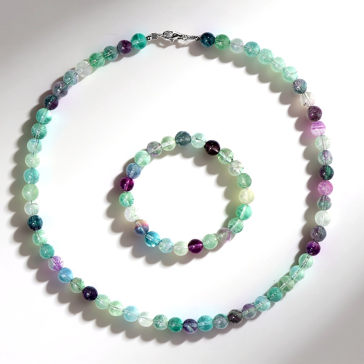 Cavill - Zilveren Sieradenset 925 Sterling Zilver Gerhodineerd - Fluoriet Brazilië 286,681 ct - Ronde Kralen Ketting & Armband - Elegant & Kleurrijk