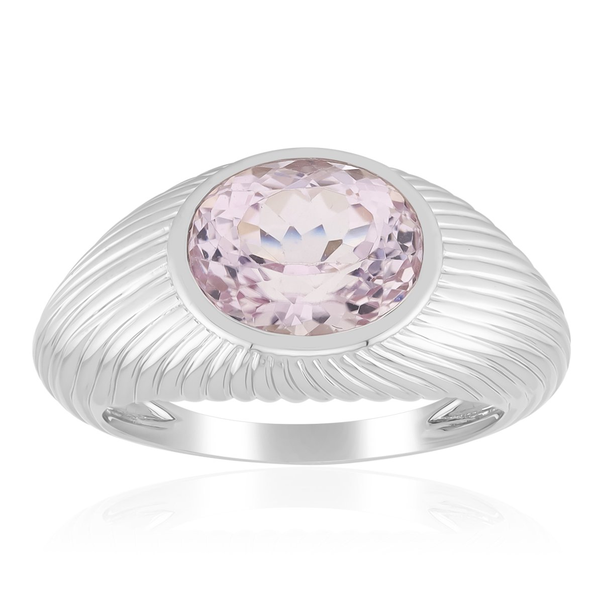 Cavill - 925 Sterling Zilver Ring - Platina Geplatineerd - 3,23 ct Ovale Kunziet Edelsteen uit Afghanistan - Moderne Bezelzetting - Maat 18