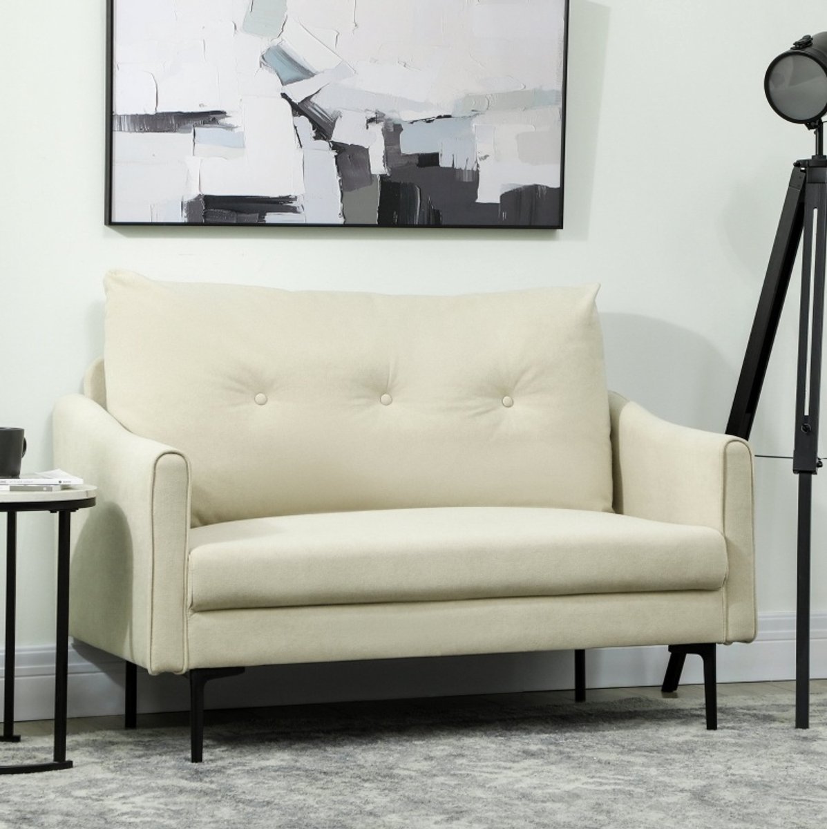 HAUSS SPOLE Zitbank - 2-Zits Sofa - Moderne Bank Met Getufte Rugleuning En Comfortabele Schuimvulling - Voor Woonkamer En Slaapkamer - Stof Crèmewit