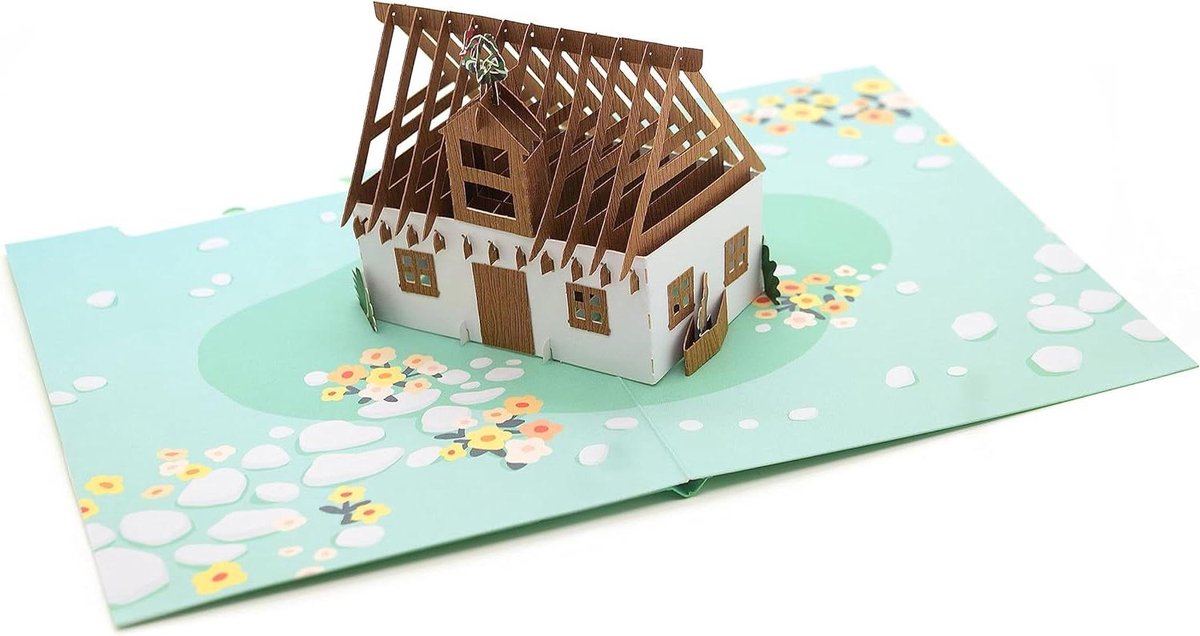 Wenskaart Huisbouw - Uitnodiging Verhuizing - Vier Huisbouw - Handgemaakt 3D Design - 18 x 12 cm - Neutrale Kleuren