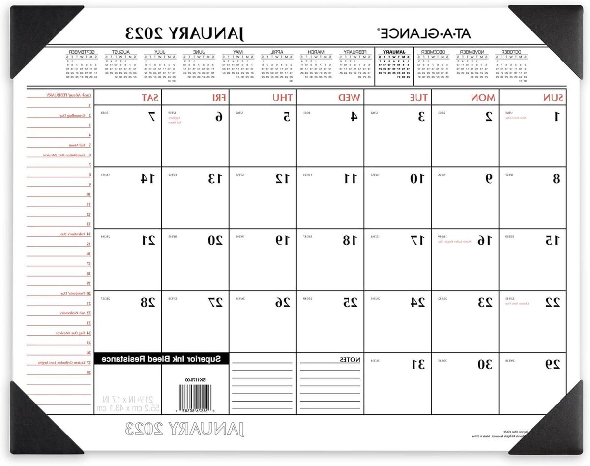Bureaukalender Maandelijks - Bureauonderlegger Kalender - Jaar Plannen - Inktbestendig Papier - 21-3/4" x 17" - Zwart