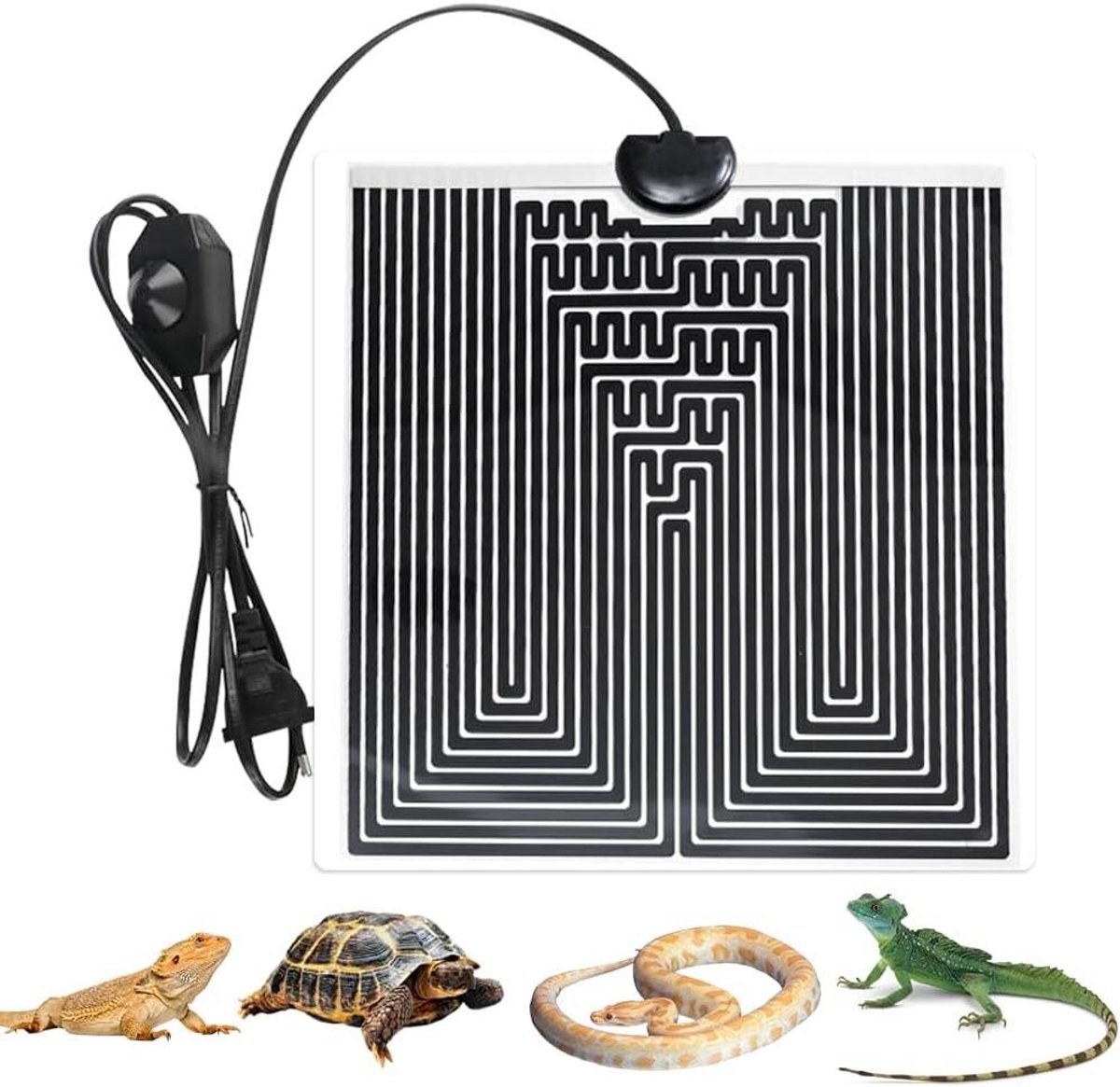 Verwarmingsmat Reptielen - Warmtekussen Terrarium - Klimaatbeheersing Huisdier - Instelbare Temperatuur - 28 x 28 cm - Zwart