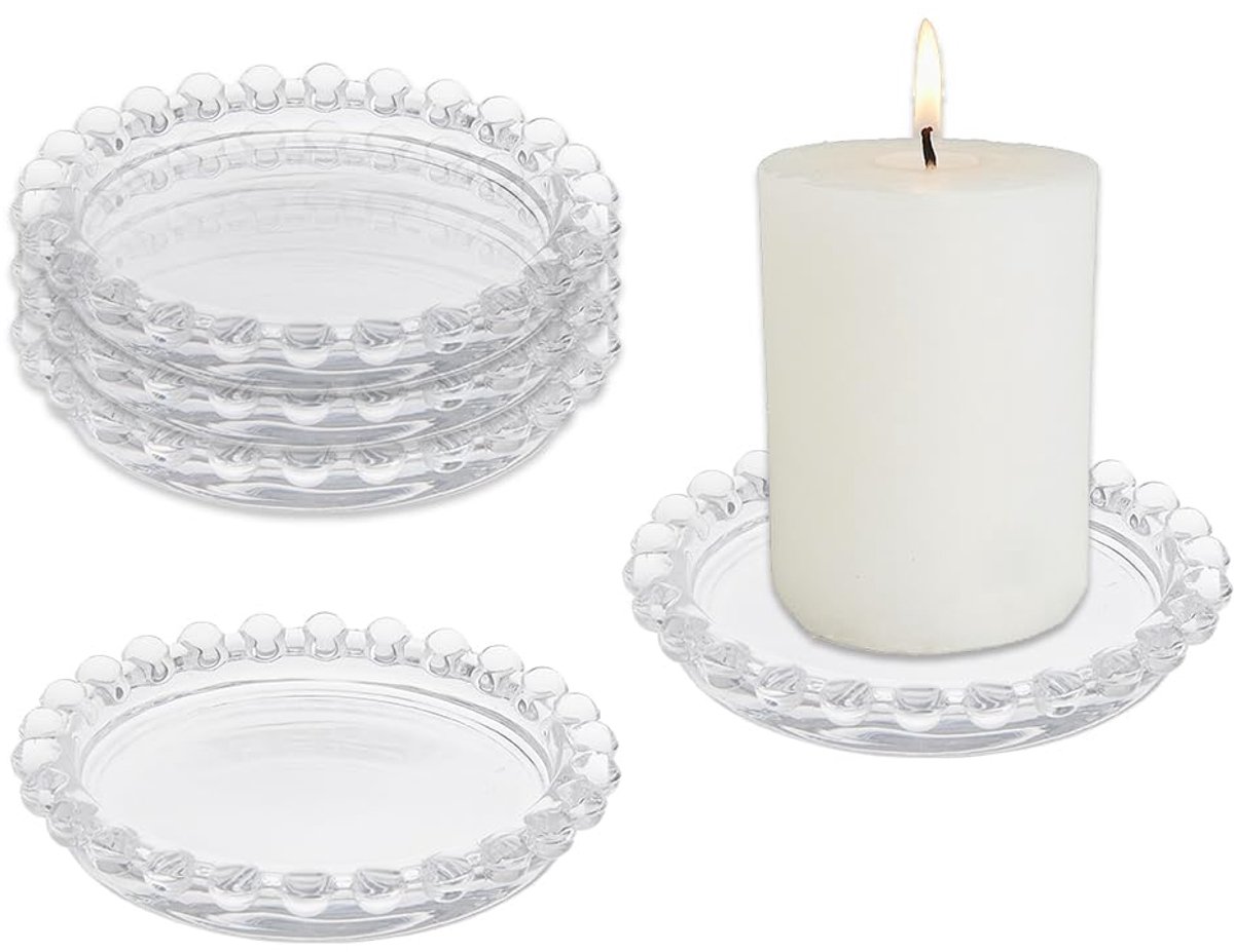 Glazen Kaars Plaat Glazen Pijler Kaars Houders Mooie Kaars Trivet Clear Transparante Coaster Houder Ronde Plaat Kaars Lade Tafel Middenstuk voor Home Party Decoratie 9.5x1.5cm