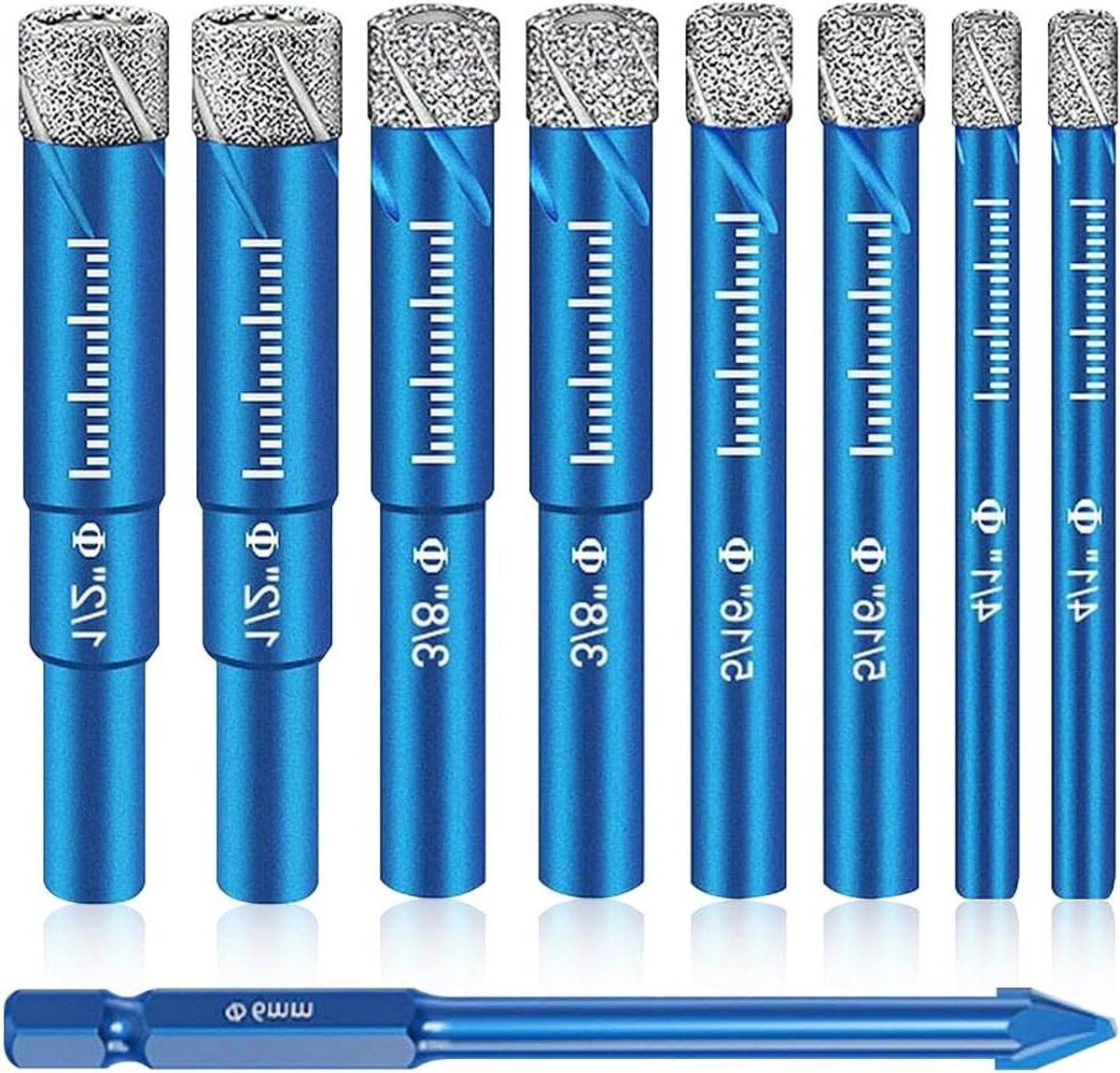 Tegelboorset - Diamantboren Keramiek - Nauwkeurig Boren - Geïntegreerde Koeling - 9-delig - Blauw