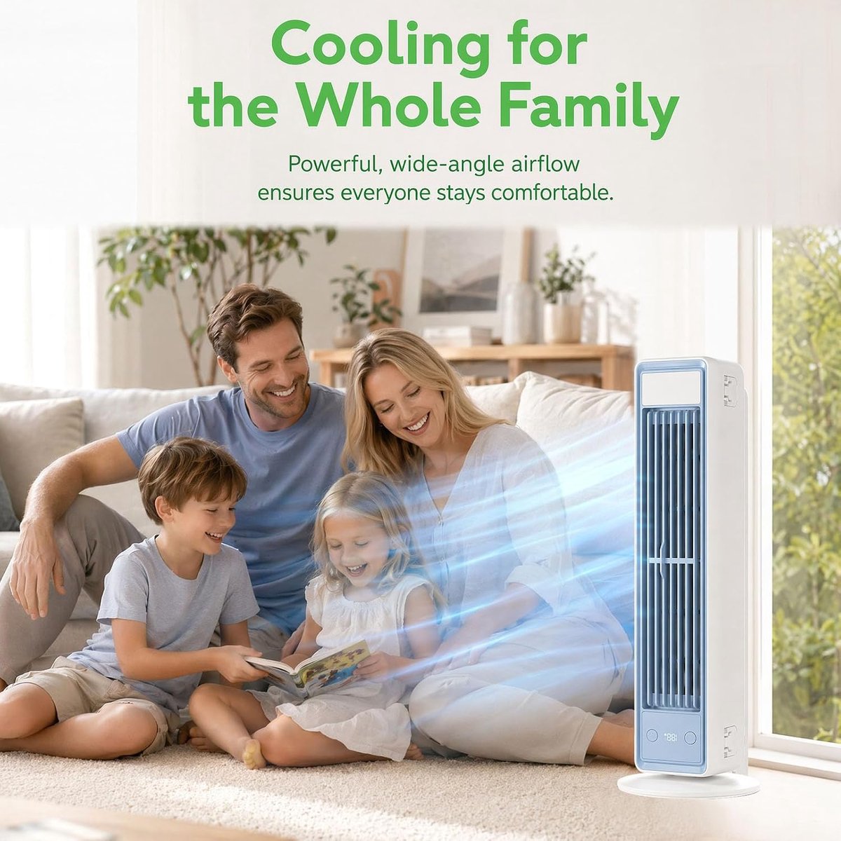 Bladloze Torenventilator - Torenventilator - Draagbare Mobiele Airco Cooler - Bladloos - Draaibaar Ventilator - 5 Snelheden - Met Afstandsbediening - Luchtstroom - Stil Compact - Mobiele Airco - Compacte Airconditioner Voor een Goede Nachtrust - Wit – foto 2