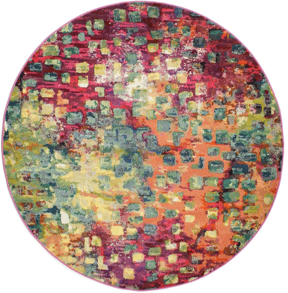 Davina, Vloerkleed, Moderne, Ø 200 cm, Rond, Middelpolig, Woonkamer, Eetkamer, Slaapkamer, Keuken, Alleen chemisch reinigen, Veelkleurig