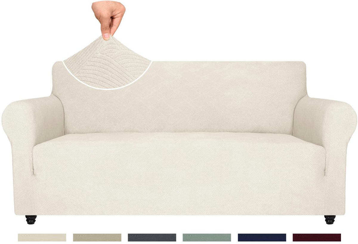 Stretch Bankhoes 3 Zits, Elastische Bankhoezen Voor Woonkamer, 1 Stuks Universele Rekbare Armsteun Sofahoes Met Anti-slip Schuim, Krasbestendig Meubelhoes Voor Bank, Roomwit