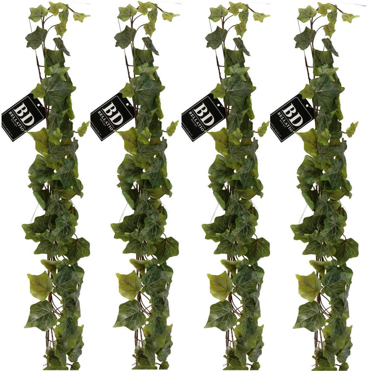 Bellatio Design kunstplant / hangplant slinger - 4x - Klimop / hedera - groen - 180 cm - lang - bladeren guirlandes - bladgroen decoratie