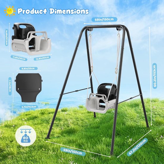 2-in-1 Babyschommel met Verstelbaar Frame voor Binnen en Buiten van Merkloos — afbeelding 3