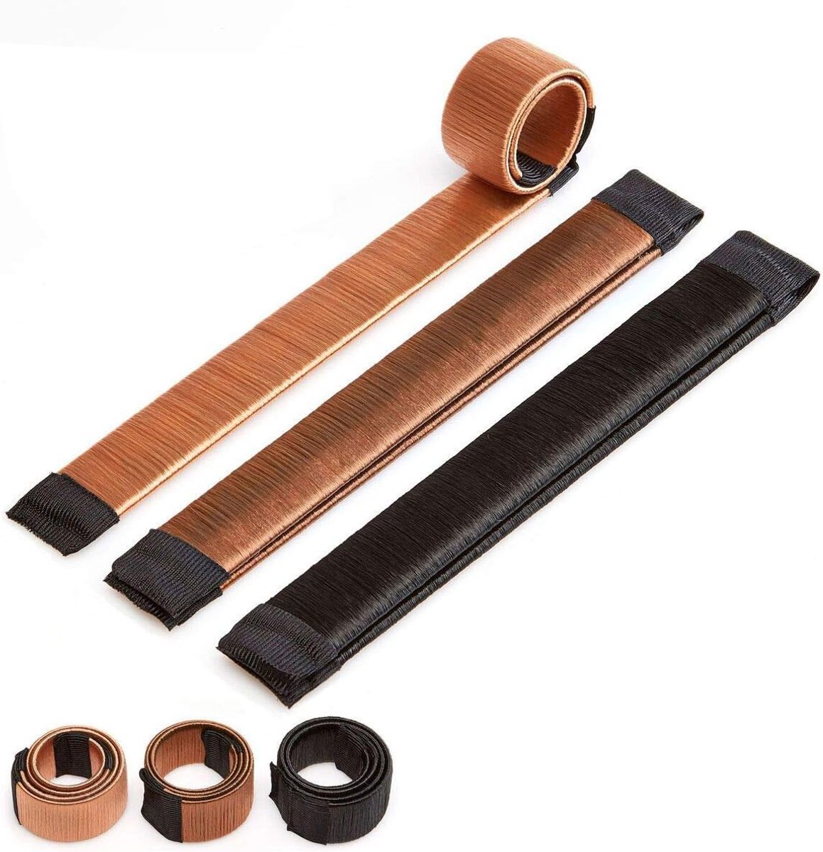 Dutt Maker hulp - haarknot clip voor het stylen van dik en dun haar - echt haar set van 3 (goud, bruin en zwart)