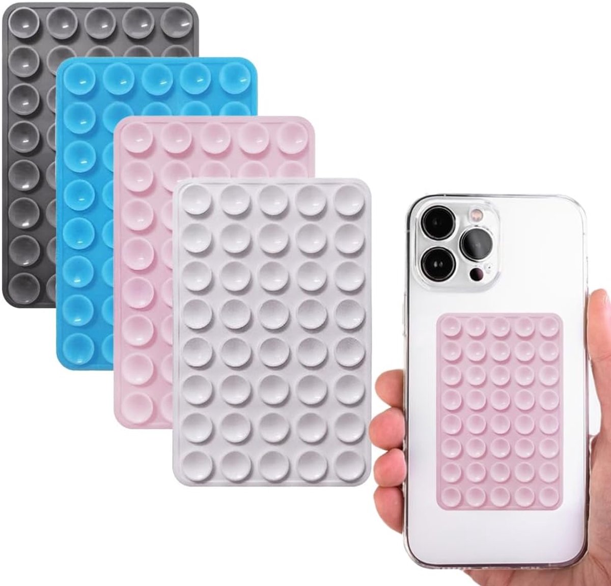 4 stuks siliconen telefoonhouder voor mobiele telefoon, dubbelzijdig, handsfree kleverige siliconen zuignap, telefoonhoes voor selfies en video's, zuignappen, telefoonhouder voor alle mobiele