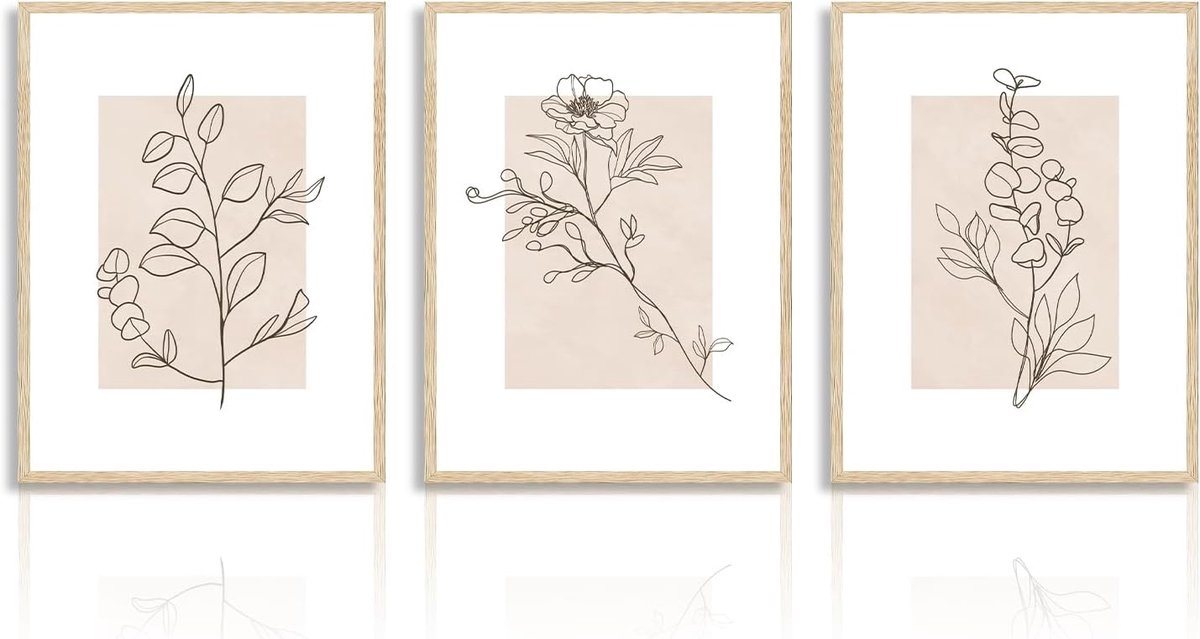 Beige Botanische Wanddecoratie Poster Abstract Minimalistische Bloem Muur Poster voor Slaapkamer Woonkamer Decor 12x16 in Niet Ingelijst Set van 3