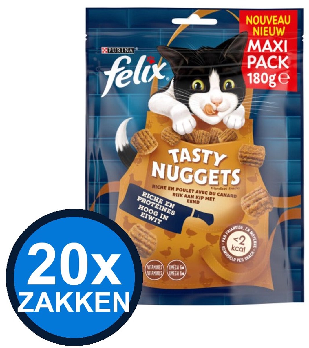 20x Felix - Tasty Nuggets Kip & Eend - Kattenvoer Snacks - 180 g
