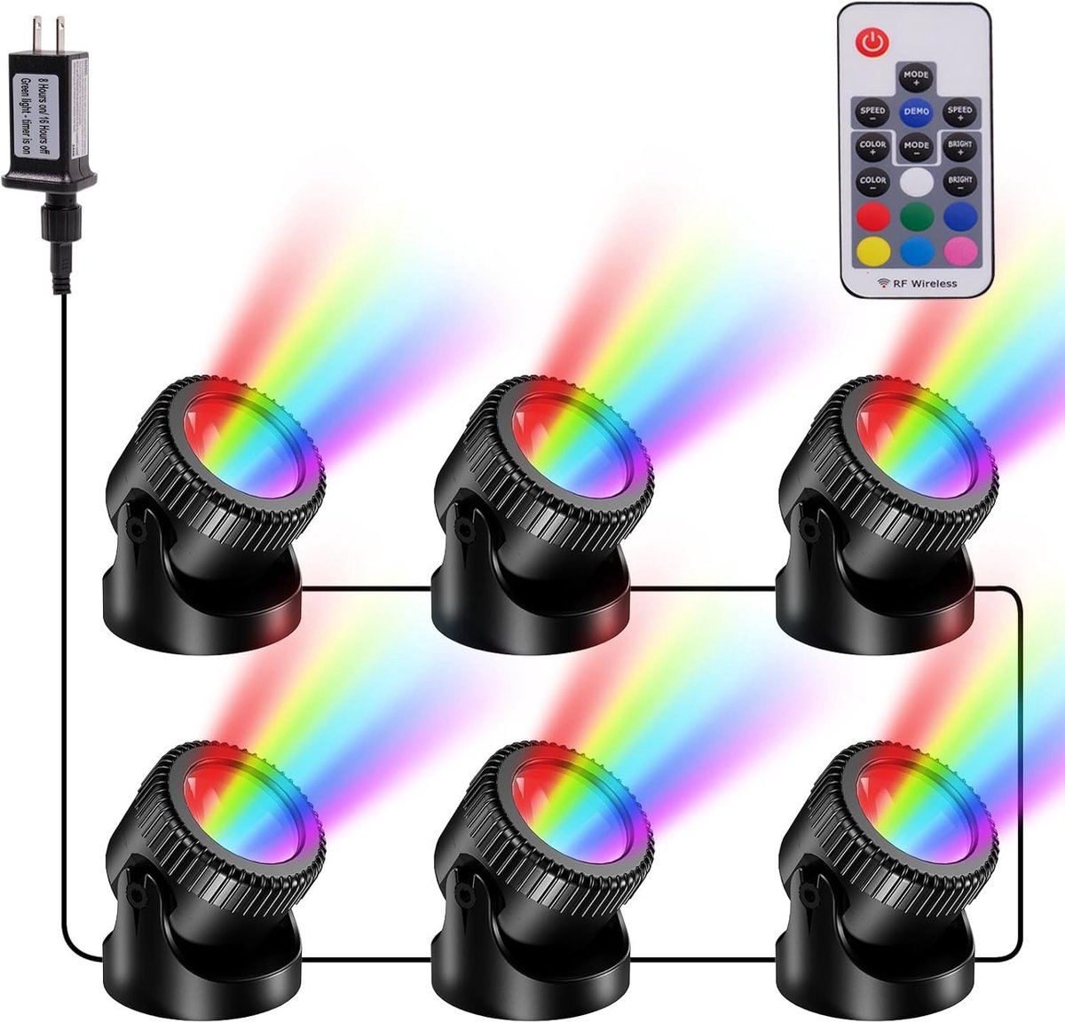 POPOSOAP RGB-onderwaterverlichting voor vijvers met timer-20 dimbare kleuren-IP68-waterdichte dompelbare LED-fonteinverlichting-afstandsbediening-voor vijvers-aquaria-tuinen en zwembaden(6-in-1)[Energieklasse C]