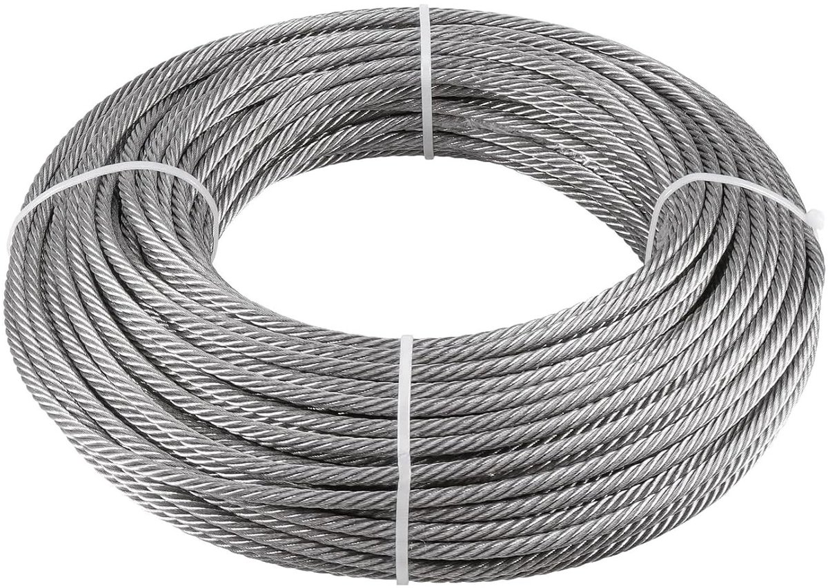 EGoods - Roestvrijstalen kabel 100 ft - Mariene kwaliteit - Stalen vliegtuigkabel 3/16 voor trapleuning