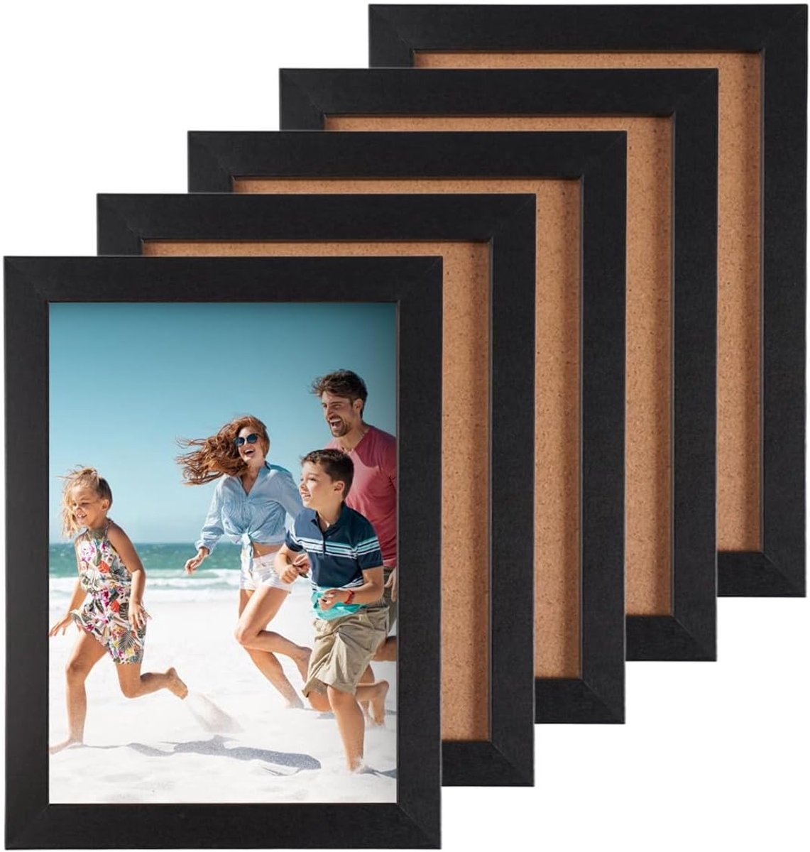 Set van 5 Zwarte Fotolijsten 13 x 18 cm, Houten Lijsten met Acrylglas, Geschikt voor Verticale en Horizontale Bevestiging van Foto's en Posters