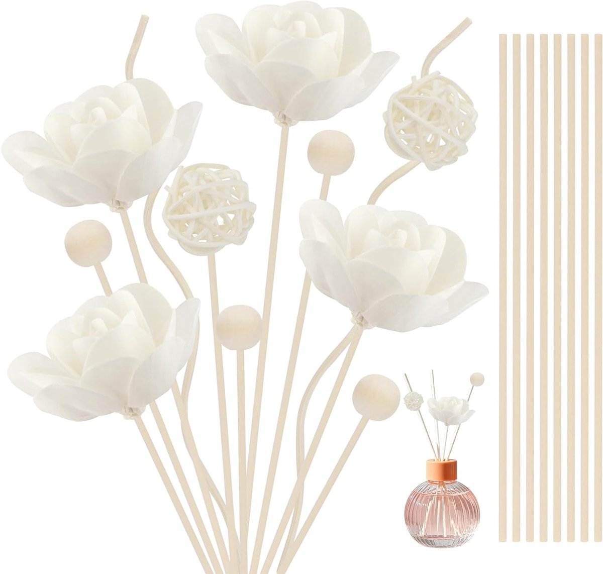 22-delige set geursticks voor aroma diffusers - Jasmijn geur, houten sticks voor slaapkamers, badkamers, woonkamers, kantoren en hotels