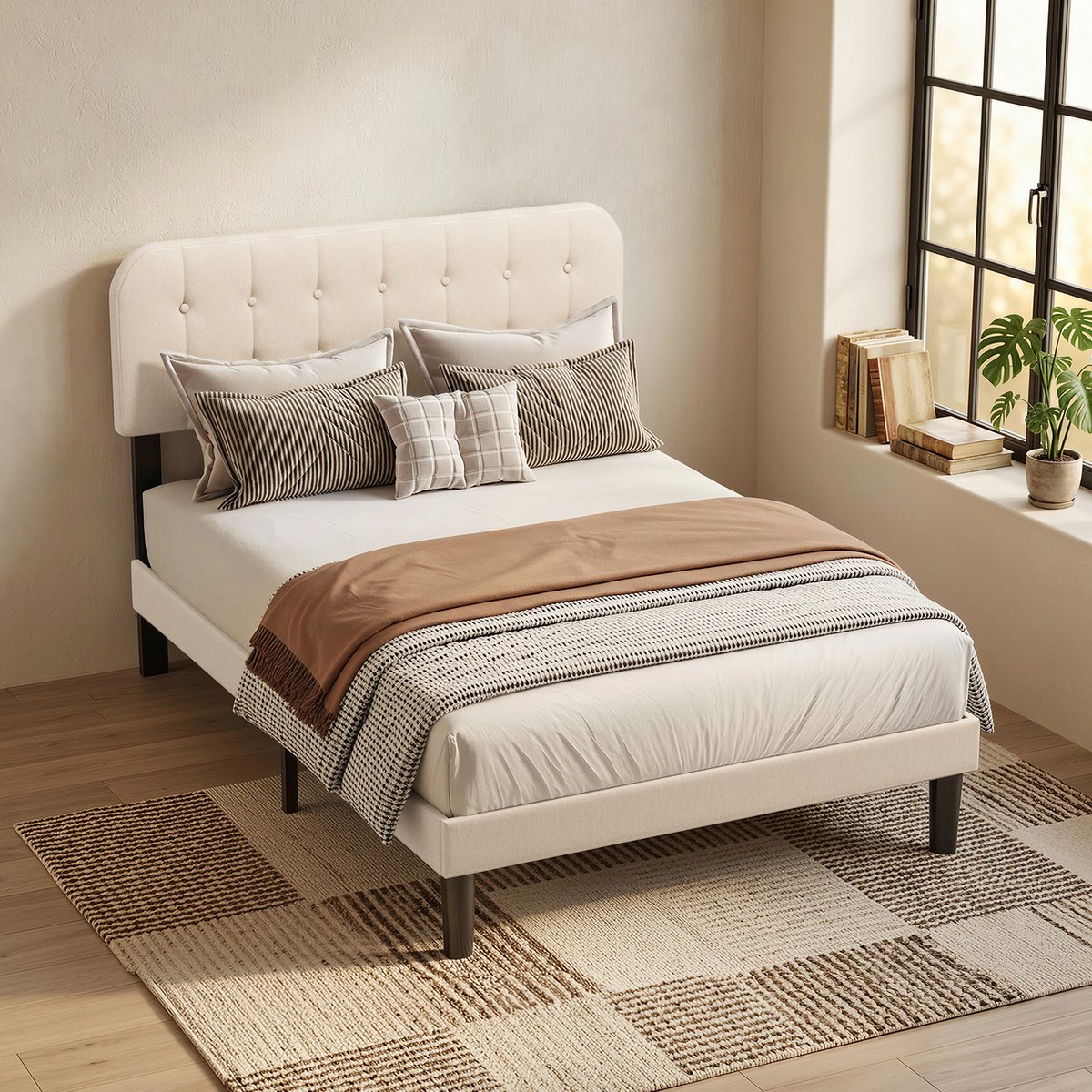 Bealife BF54 Bedframe - 200 x 120 cm - Verstelbaar Hoofdbord en Lattenbodem - 360 kg - Beige