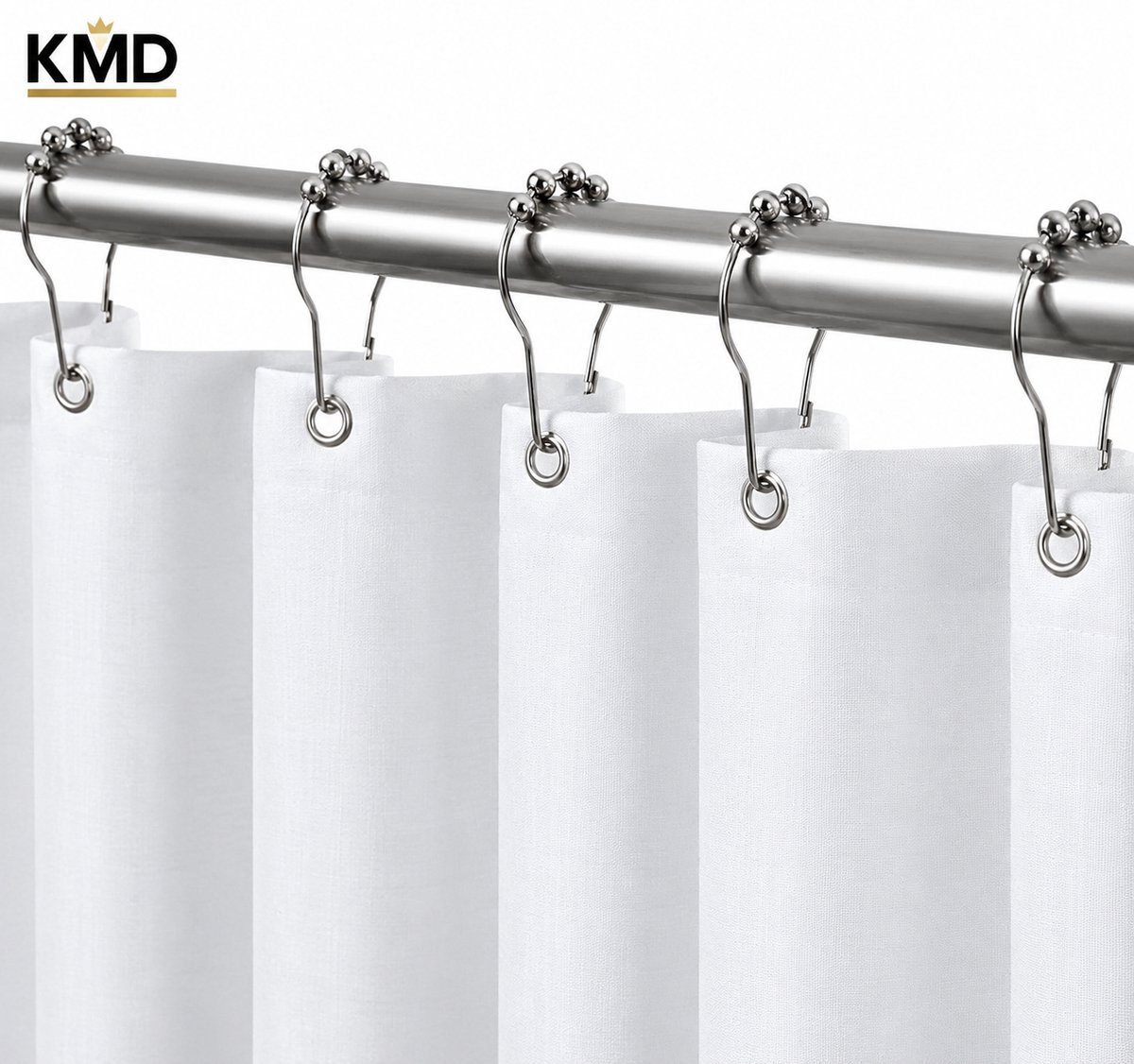 KMD Douchegordijn Linnen Textuur Waterdicht met Metalen Ringen - Anti-schimmel Textiel Badgordijn Zwaar voor Badkamer Douchecabine 122x182 cm Wit