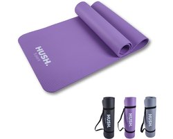 HUSH Sport - Yogamat 180 x 60 cm - 8 mm dik dempend NBR - voor yoga, pilates & fitness - inclusief handige draagband - lichtgewicht en oprolbaar - paars